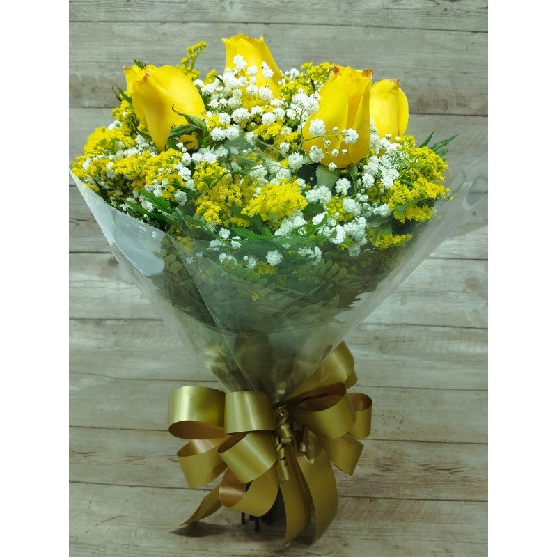 Buquê Tradicional com 6 Rosas Amarelas 